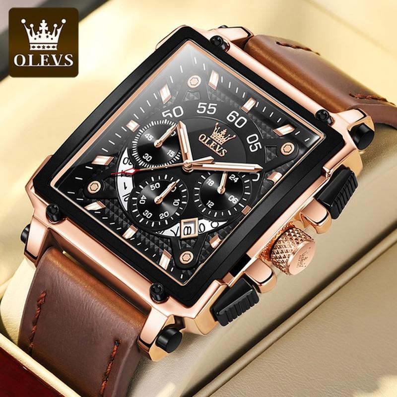 OLEVS Herrenuhr Top-Marke Luxus Quarz-Quadrat-Armbanduhren für Männer Datum Sportuhr Männlich Reloj De Cuarzo Para Hombres mit Geschenkbox Regular Edition - Quartz Watch braun