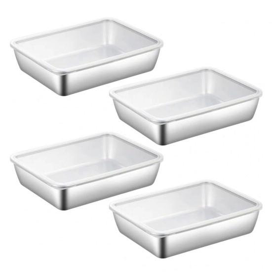Lebensmittelbehälter aus Edelstahl mit Deckel, rechteckiger Behälter zur Essenszubereitung für die Aufbewahrung im Kühlschrank, Küchentablett, auslaufsicher, für Speck, Salat, Käse, Feinkost, Fleisch, Obst 4pcs