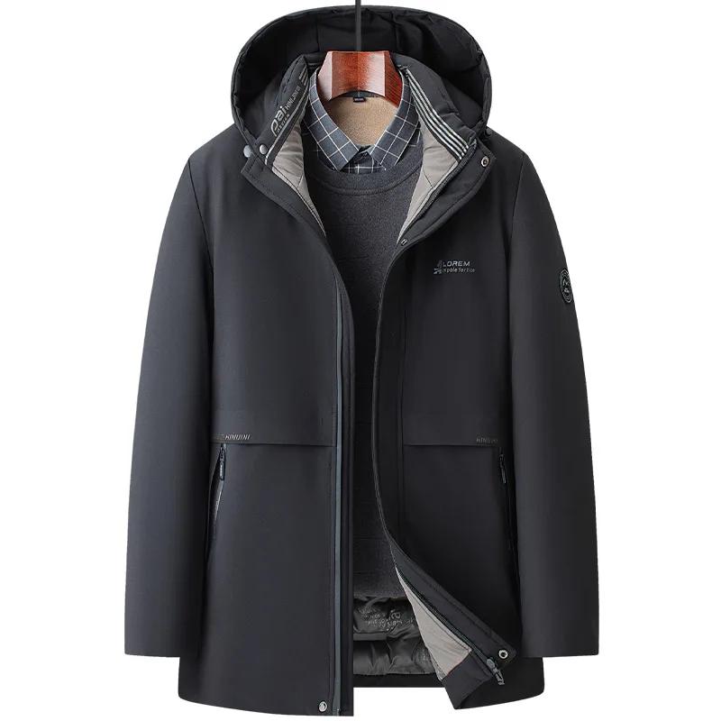 Herren Winter Mittellange Jacke Thermojacke Dicke Jacke Hut Abnehmbare Lange Jacke 6XL