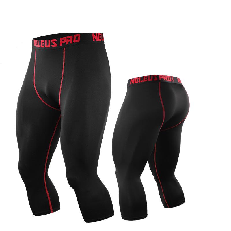 8 Farben Männer Sport Cropped Pants Laufhose Gym 3/4 Hose Bodybuilding Männlichen elastische Fitness Leggings Jogger XL rot/schwarz