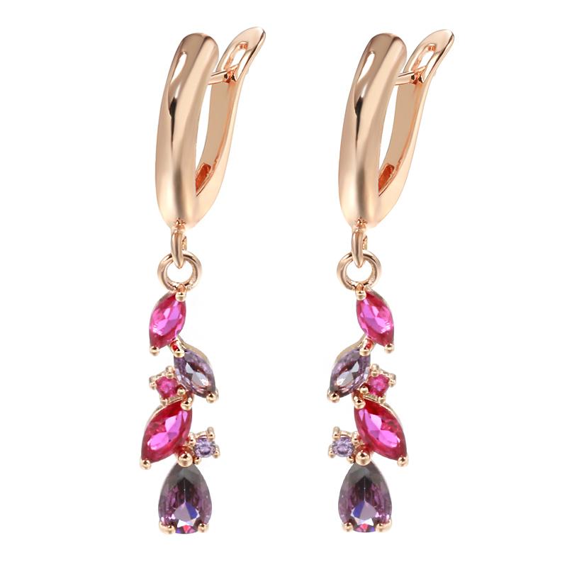 Geometrische lila Zirkon Quaste baumeln Ohrringe für Frauen Sexy Party Schmuck rosa Mode Ohrringe violett
