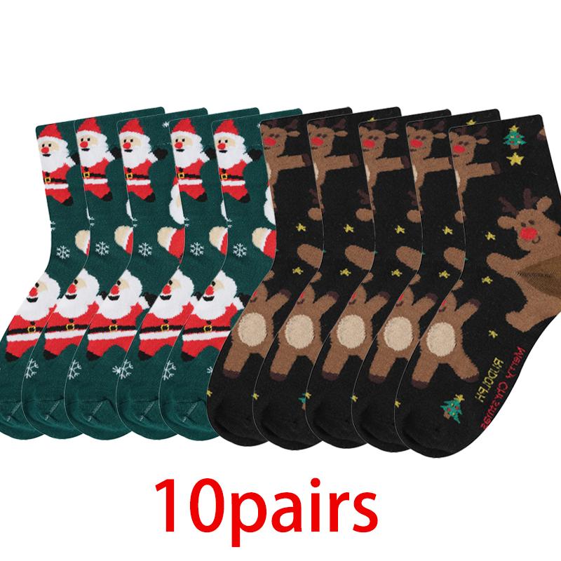 Herbst und Winter Warme Weihnachtssocken Schneemann Elch Lebkuchen Niedliche Cartoon Weihnachtsmann Mittelkalbsocken 10 PAIRS rosa