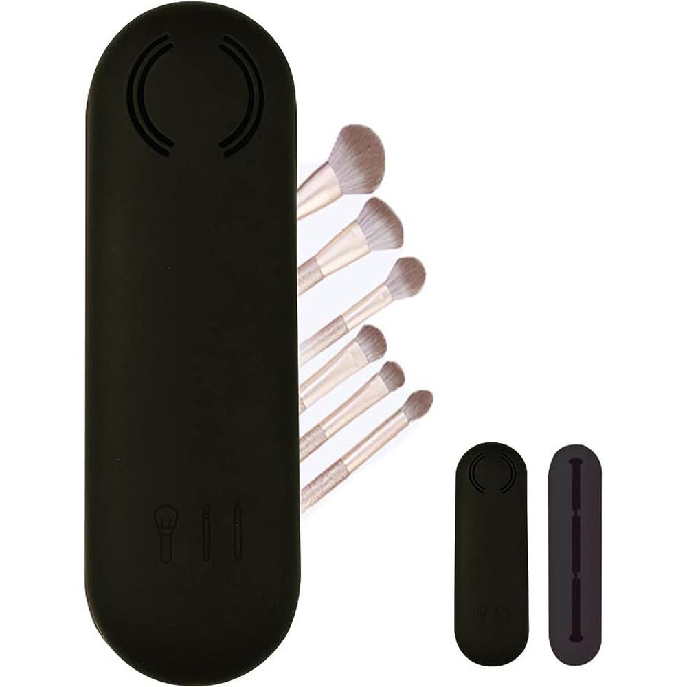 Make-up-Pinselhalter, Reise-Silikon-Make-up-Pinsel-Organizer, Tasche, tragbar, staubdicht, Kosmetikpinsel schwarz