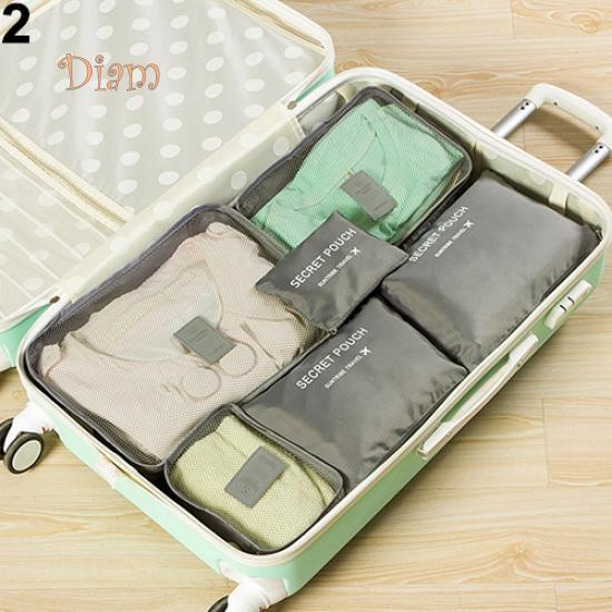 Diahy 6 Stück Reise-Aufbewahrungstaschen, großes Fassungsvermögen, Gepäck, Koffer, Tasche, tragbarer Organizer, Zubehör grau