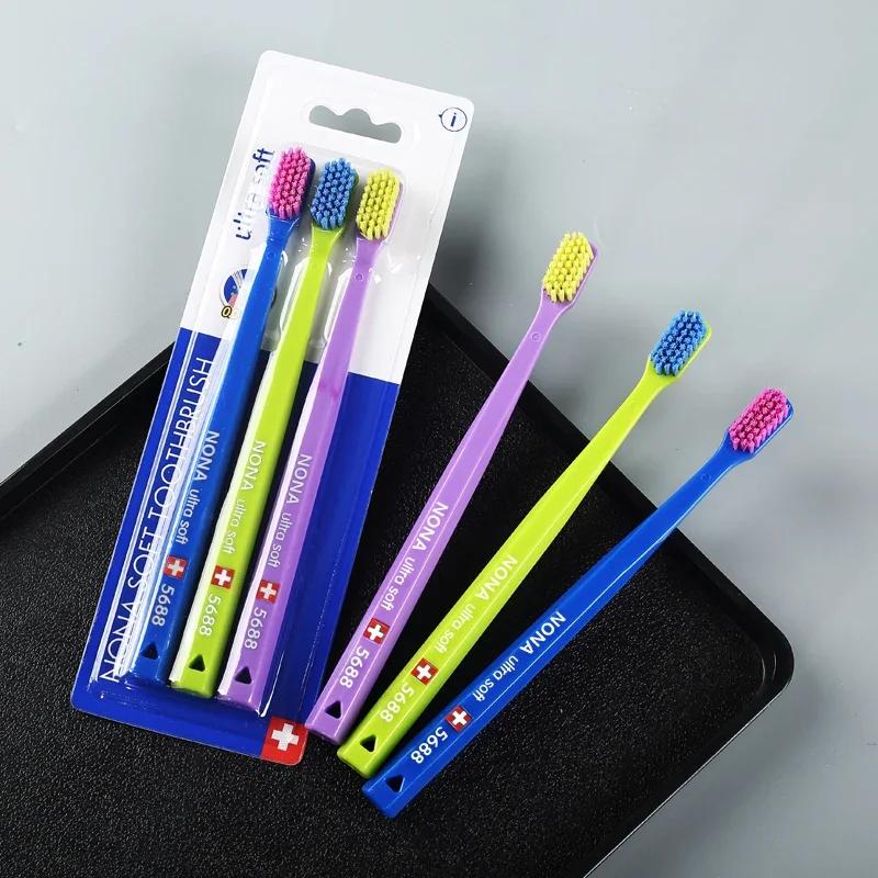 3 Stück Ultraweiche Mikrofaser-Zahnbürste 5460 Hohe Dichte Manuelle Zahnbürste Sanfte Reinigung und Zahnfleischpflege Heimset Schweizer Stil