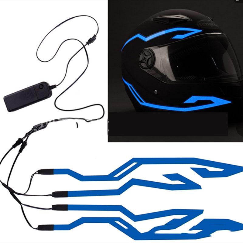 Motorrad LED Nacht Reiten Signal Helm EL Kalt Licht 4 Modus Led Fahrrad Helm Licht Streifen Dekoration Kit Bar Zubehör blau
