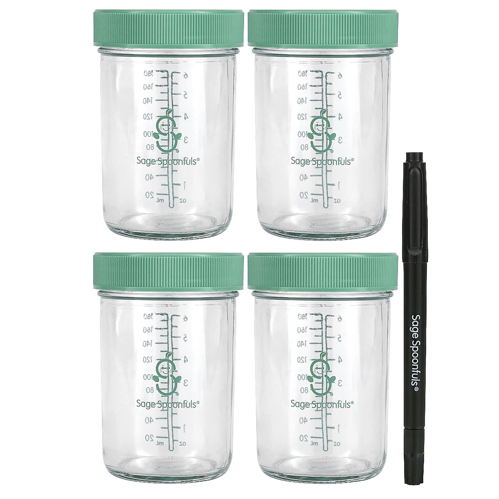 Sage Spoonfuls, Babynahrungsbehälter aus Glas, 4er-Packung, je 237 ml