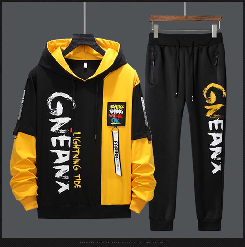 Frühling Herbst Männer Casual Zwei-stück Anzüge Casual Gedruckt Sport Sets Plus Größe S-4XL XL gelb