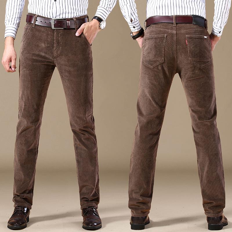 2024 Herbst und Winter Neue Lange Hosen Cord Herren Elastische Business Casual Hosen Herren Gestreifte Normale Gerade Bein Hosen Trend 30 dunkle khaki