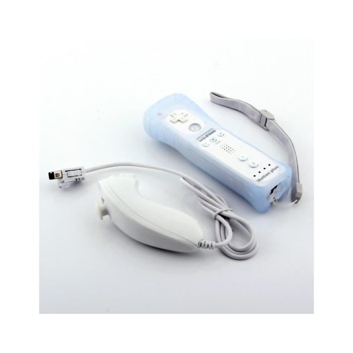 Wii Motion Plus Controller + Nunchuck + Cover kompatibel für Nintendo Wii weiß