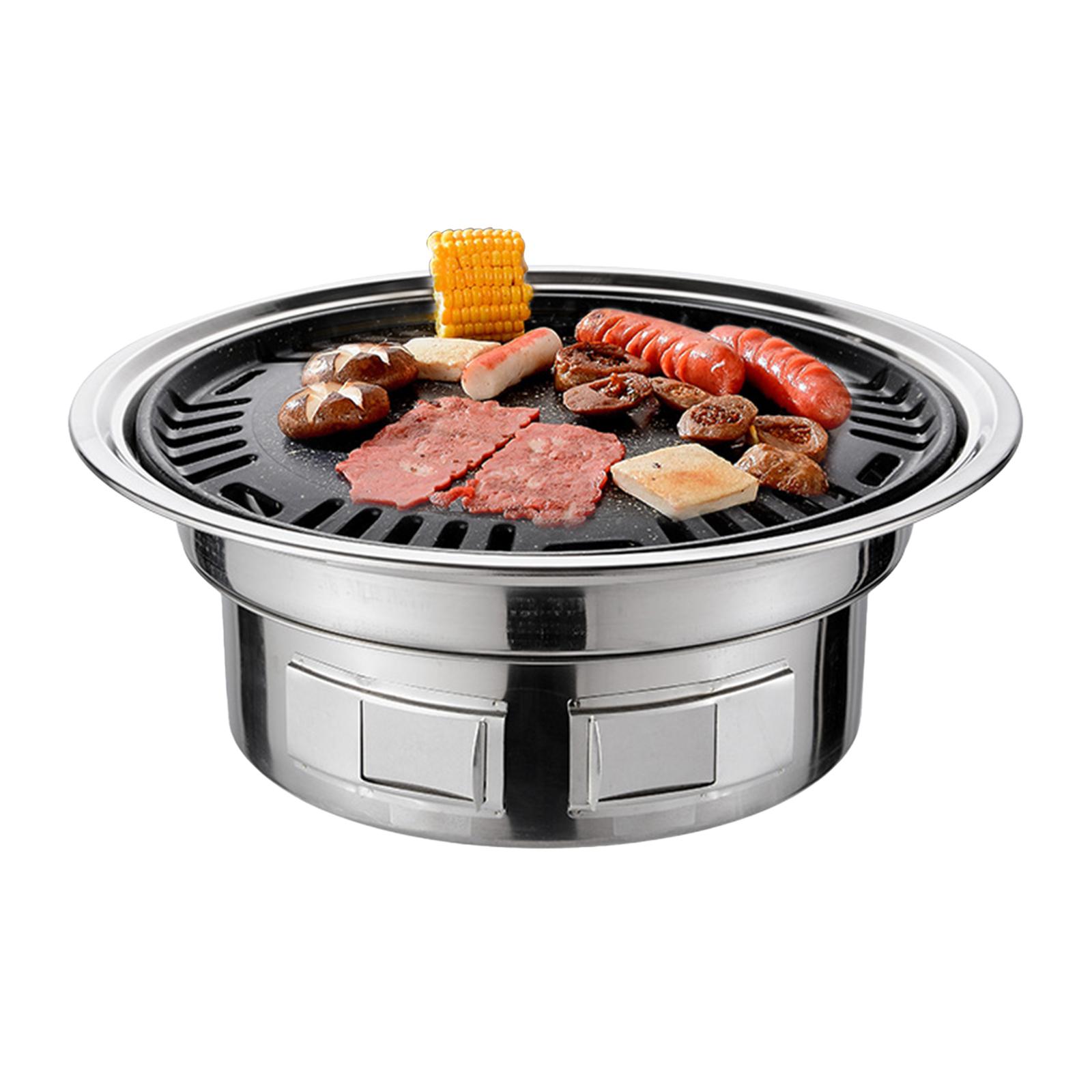 13 Zoll koreanischer BBQ-Grill, multifunktionaler Holzkohlegrill, runder Camping-Grill, Herd, Tischplatte silber