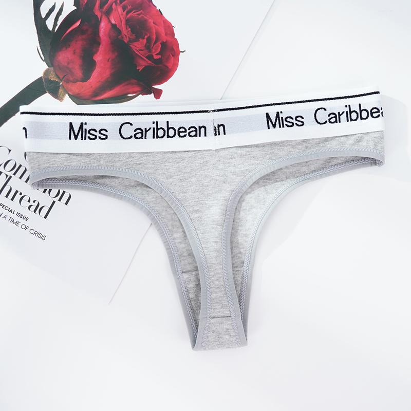 3 Stück Damen Nahtlose Baumwoll-Strings Slips Buchstaben Breiter Bund G-String Niedrige Taille Slips Unterwäsche XL grau