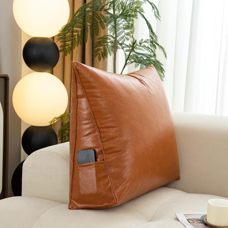 Wasserdichtes Dreieck-Rückenkissen Kratzfeste Leder-Kopfstütze für Bett Tatami Wand Große Rückenlehne Schlafzimmer Bett Kollisionsschutz 1PC 60x20x50cm