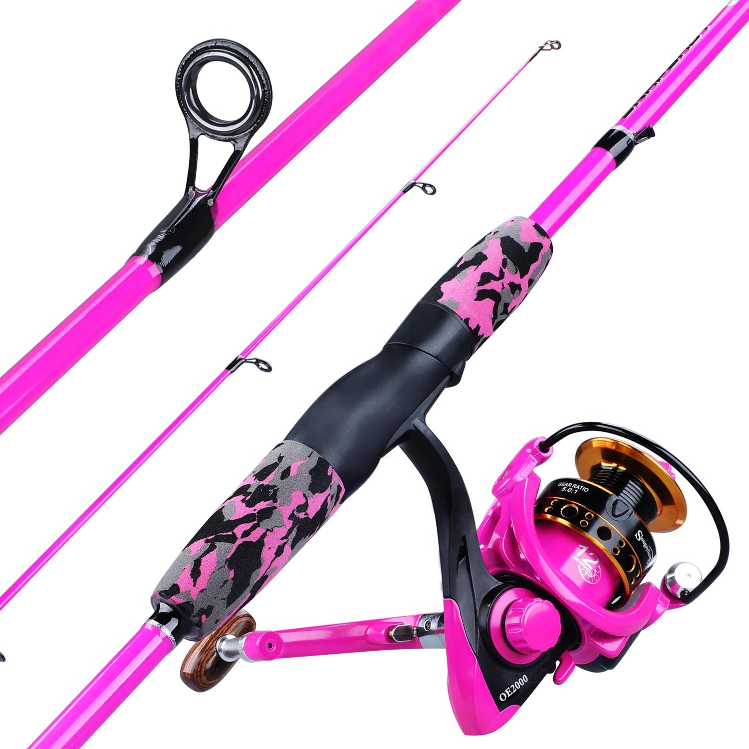 Angelruten-Rollen-Kombinationen, 1,8 m, 2 Abschnitte, Spinn-Angelrute, 13BB, Spinnrolle, Karpfen-Bass-Ruten-Rollen-Set 1.8M Rod&Reel 1000 rosa
