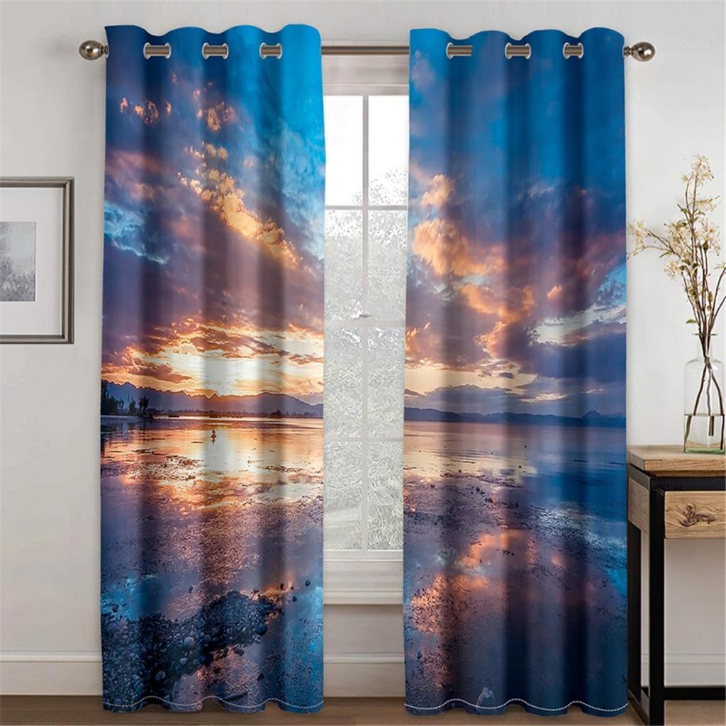 Saisonale Ansicht Schneeberg Ozean 3D Vorhänge Lila Blaue Vorhänge Schlafzimmer Balkon Fenster Dekorative Vorhänge 2 Paneele 50W130H(CM)X2PCS&Hook gray