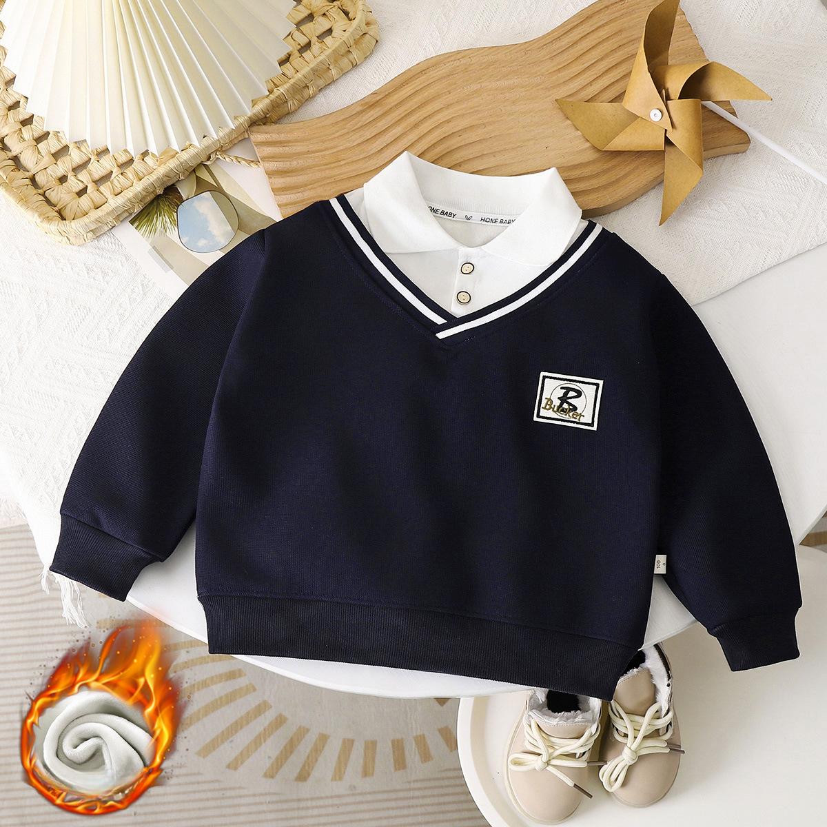 Frühlings- und Herbstpullover für Jungen, Poloshirts für Kinder, gefälschte zweiteilige Babykleidung 140 navy blau