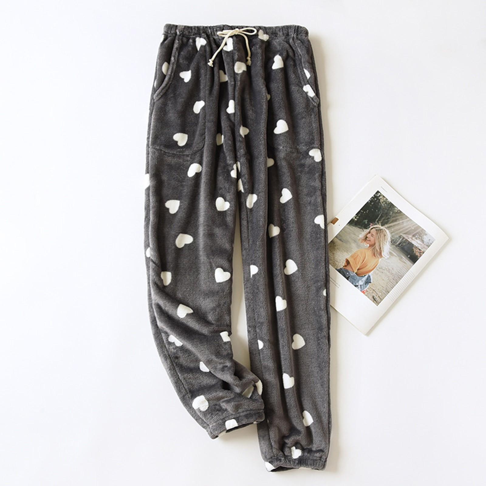 Damen Thermo-Fleece-Pyjama mit Taschen, warme Freizeithose, Home-Pyjama-Hose XXL