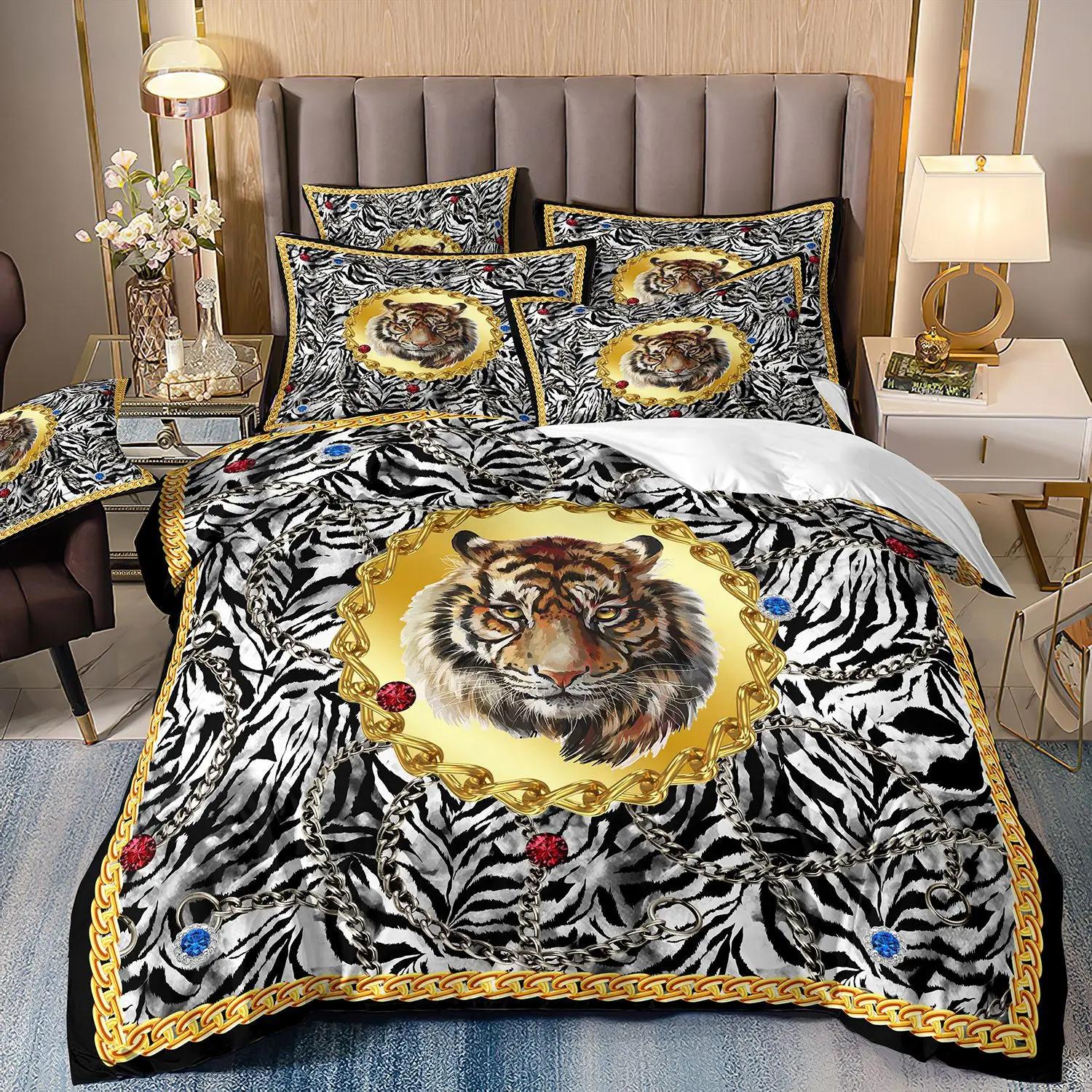 Luxus-Bettwäsche-Set 3D-gedrucktes Weiches Polyester-Bettbezug-Set Steppdeckenbezug-Set Bettwäsche mit Kissenbezügen für Familiengeschenk EU King 240x220cm