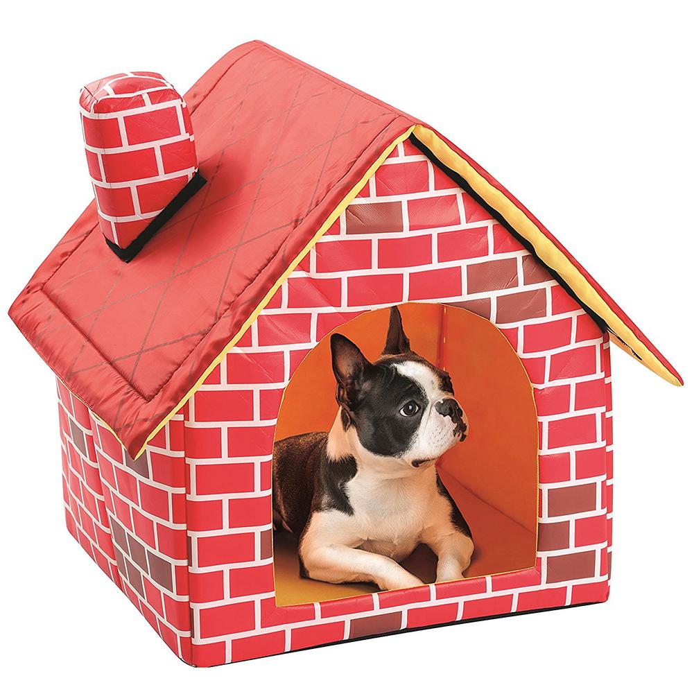 Tragbares Katzen-Welpen-Haus, rotes Backstein-Haustier-Hundehaus, warmes und gemütliches Katzenbett, Hundehütte