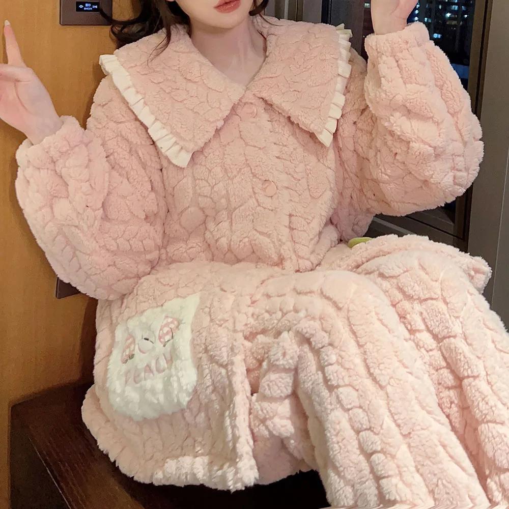 Warmes Winter-Pyjama-Set für Damen, Korallensamt-Pyjama, Flanell-verdickter Cartoon-Pyjama, Übergroße Hauskleidung, Übergroßer Pyjama 6XL