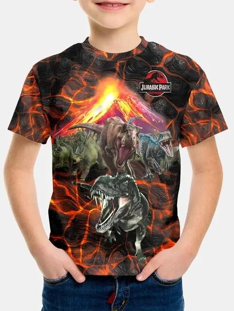 Kinder Jungen T-Shirt Cool Jurassic World Dinosaurier T-Shirt Jungen Kleidung Sommer Kurzarm T-Shirts Kinder Kleidung Mädchen Tops 130 black