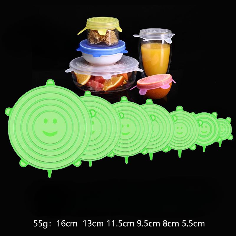 6 Teile/los Lebensmittel Einstellbare Elastische Silikon Abdeckung Kappe Universal Erweiterbar Deckel für Dosen Gerichte Schüssel Wiederverwendbare Stretch Küche 6pcs（1set） grün