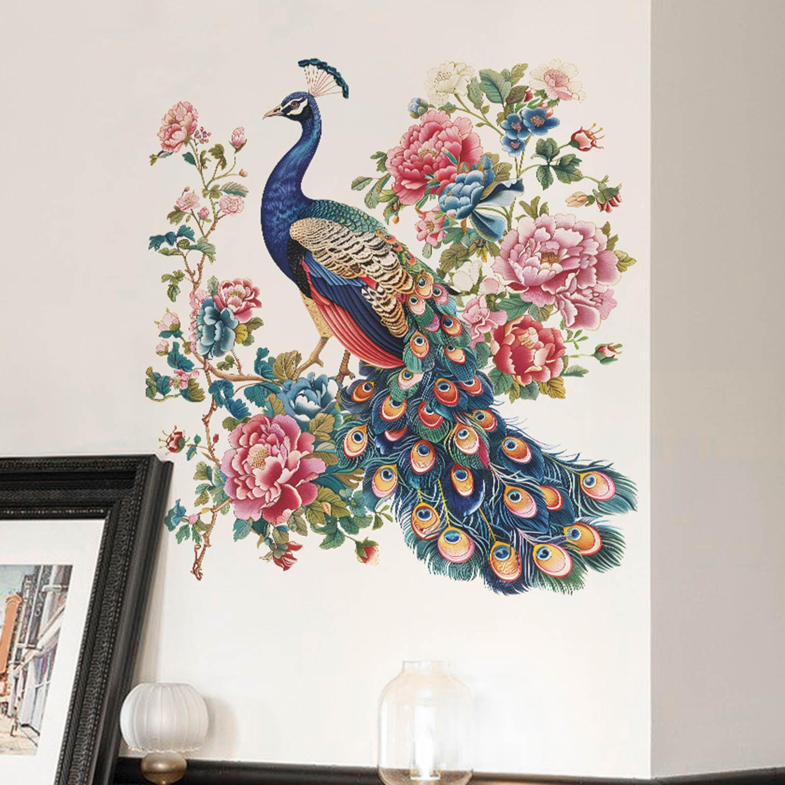 Pfau Pfingstrose Wandaufkleber Blume Kunst Aufkleber Elegant Dekorativ Abnehmbar Dekor Romantisch