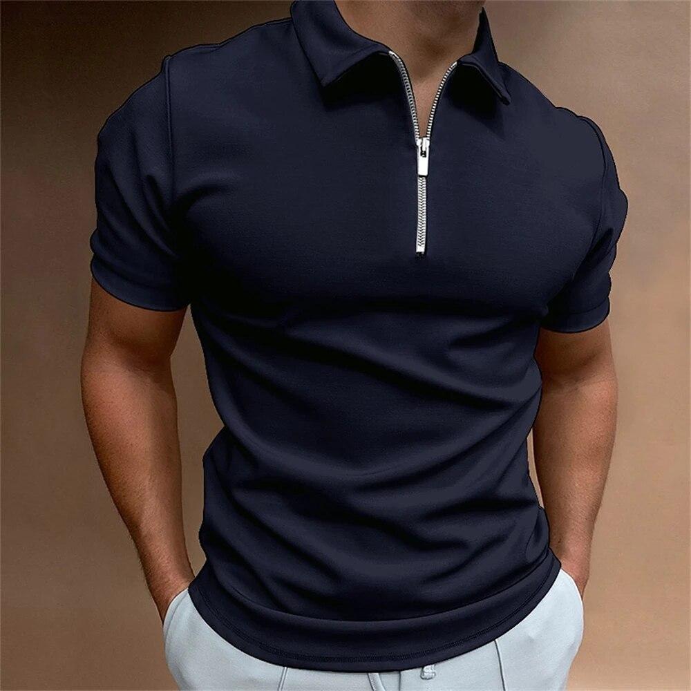 Einfaches Poloshirt für Herren, solide Golfkleidung, täglich lässig, hochwertige Poloshirts mit Reißverschluss, Sommer, atmungsaktiv, schnell trocknend, Herrenbekleidung 2XL navy blau