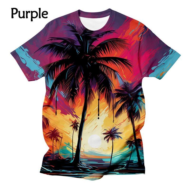 Neues T-Shirt mit Palmen-Sonnenuntergang-Grafik für Herren/Damen, modisches 3D-T-Shirt, bequem und atmungsaktiv, lässig, lustiges Herren-Sommer-T-Shirt 5XL black