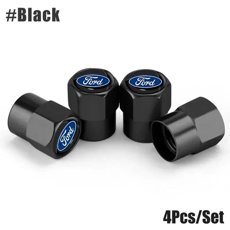 Autoaufkleber 2026 Ford Neu 2025 Heiß 4 Stück Metall Auto Rad Reifen Ventilkappen Reifenfelge Ventilschaftabdeckungen Für Ford Escape Kuga Mondeo Ecospor schwarz