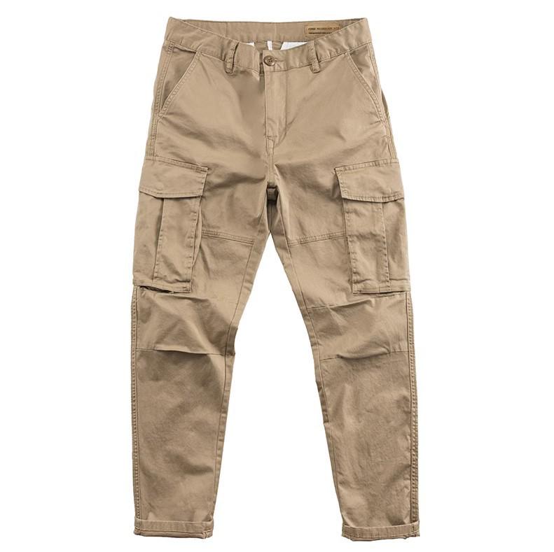 Herren Koreanische Gerade Lockere Arbeitskleidung Overalls – Lässig, Mehrere Taschen, Sommerhose 2XL khaki