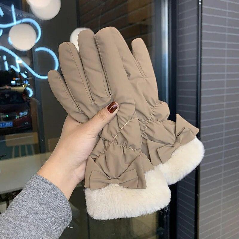 Handschuhe Damen Winter Verdickte Winddichte Handschuhe Winter Warm Halten Handschuhe khaki