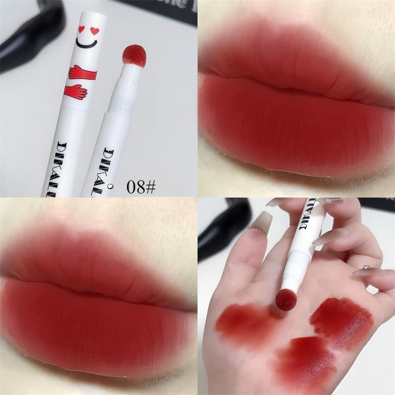 Flüssiger Lippenstift mit Kissenapplikator, samtmatter Lipgloss, feuchtigkeitsspendender, cremiger, weicher, flüssiger Rouge-Lippenstift, vielseitig einsetzbares Make-up 08#
