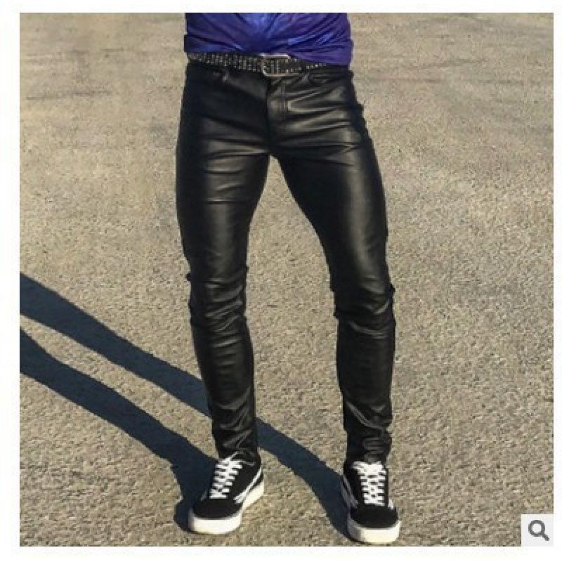 Herren Plus Size Punk Lederhose - Trendige Niedrige Taille Elastische Passform M wein rot
