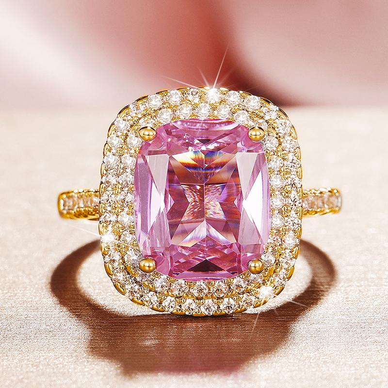 Huitan Wunderschöne Rosa CZ Damenringe Strahlender Verlobungs-Hochzeits-Schmuck Valentinstag Liebesgeschenk Neuer Trendiger Schmuck 9 beige