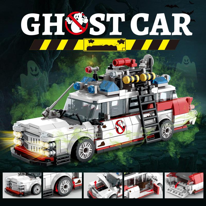 Kreative Ghostbusters ECTO-1 Fahrzeug Technische Bausteine Rennwagen Modellauto Montagebausteine Spielzeug für Kinder Erwachsene Geschenke nobox weiß