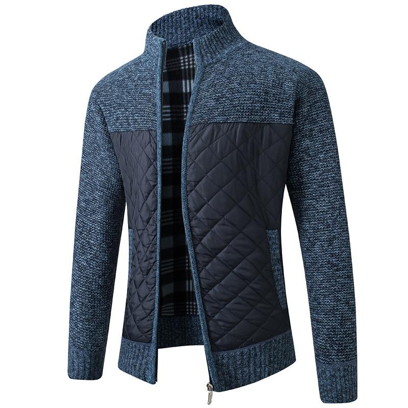Herbst Winter Neue männer Jacke Slim Fit Stehkragen Zipper Jacke Männer Feste Dicke Warme Jacke Männer Pullover L blau