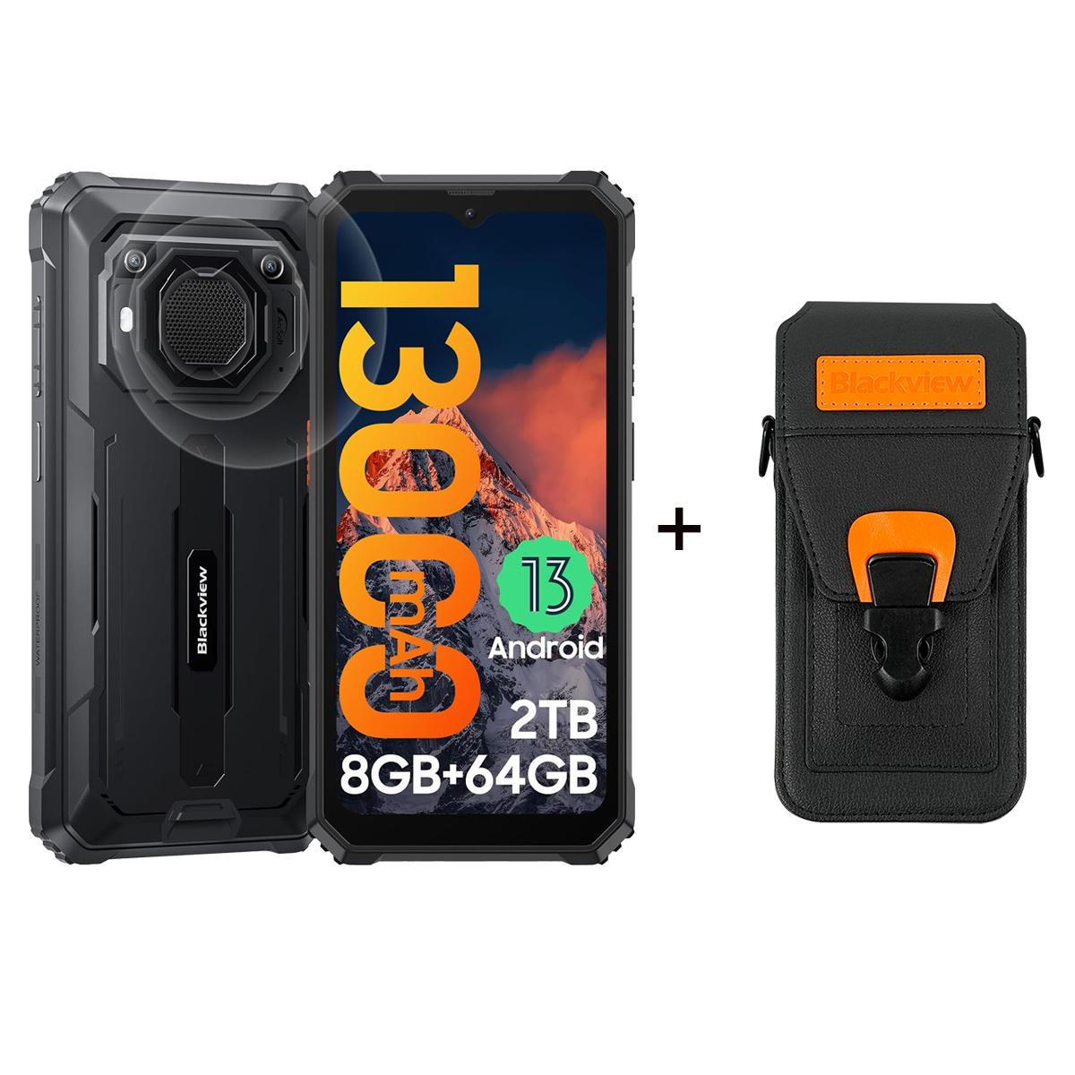 Blackview BV6200 Robustes Telefon 8 GB 64 GB 13000 mAh Andriod13 Octa-Core-Mobiltelefon 6,56 Zoll Wasserdichtes Smartphone with a phone case schwarz