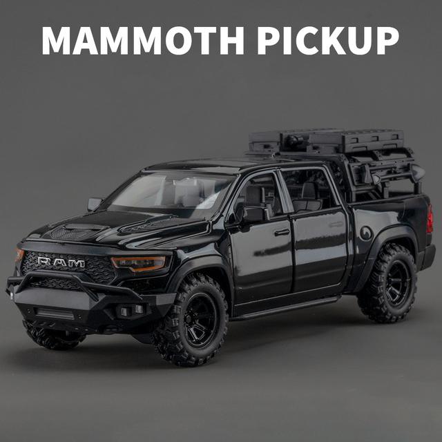 Neu 1:32 Dodge RAM 1000 TRX Mammoth Picku Legierung Automodell Sound und Licht Pull Back Kinderspielzeug Sammlerstücke Geburtstagsgeschenk schwarz