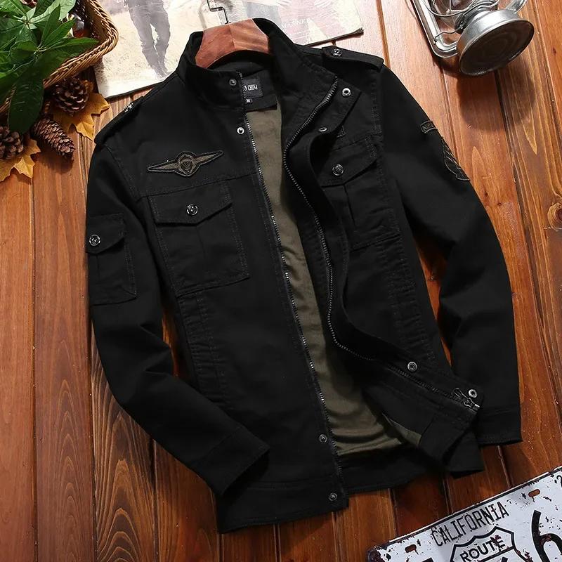 Männer Casual Cargo Jacken Männer Bomber Jacke Windbreaker Jacke Mantel Männer Frühling Herbst Outwear Schlank Retro Jacke Herren L schwarz