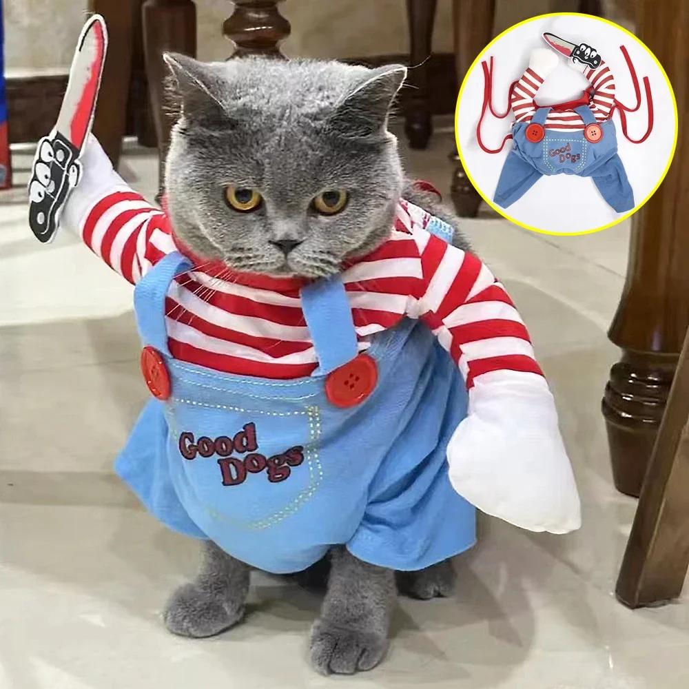 Katzenkostüm, Hund, Halloween, Cosplay-Kostüme für kleine und mittelgroße Hunde, Katzen, lustige Party, kreative Neuheit, Welpen-/Kätzchen-Kleidung, Haustiermantel, Yorkies XS gray