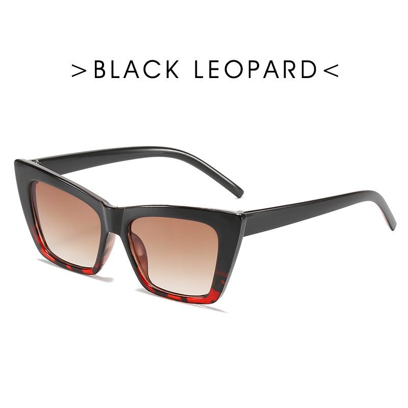 Persönlichkeit Trend Cat Eye Quadrat Sonnenbrille Frauen Mode Luxus Marke Großen Rahmen Retro Sonnenbrille UV400 Schutz Brillen schwarz/Leo-Print