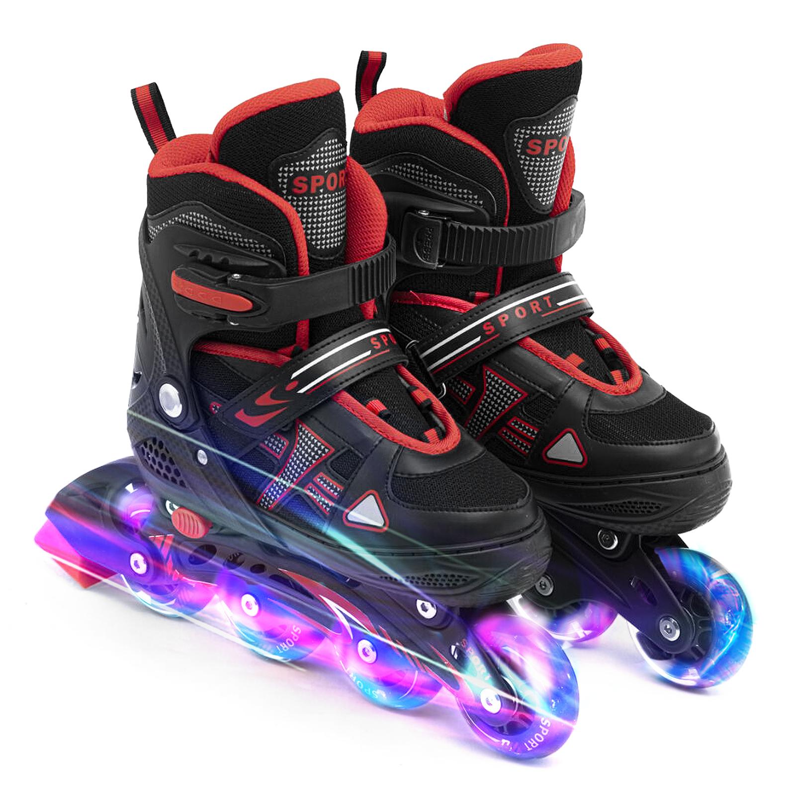Verstellbare, beleuchtete Inline-Skates mit leuchtenden Rädern für Kinder und Jugendliche, Mädchen und Jungen L 39-42 rot
