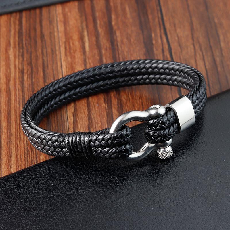 Herren Lederarmband Edelstahl Leder Geflochtenes Armband Mode Wikinger Schmuck Street Hipster Wear Schmuck Accessoires 21cm silber