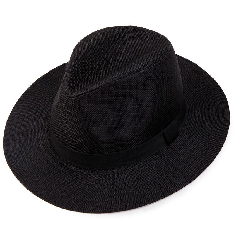 Herren Fedoras Jazz Baumwolle und Leinen Reiner Hut Papa Hut Imitation Hanf Sonnenschutz Sonnenhut Weißer Hut Hochzeit Fedoras schwarz