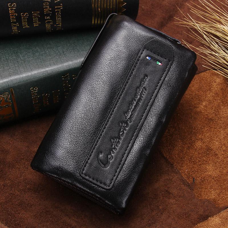 CONTACT'S Schlüsseletui aus echtem Leder für Herren, dünne Herren-Geldbörse, Münzfach, Schlüsselhalter, Herren-Beutel schwarz