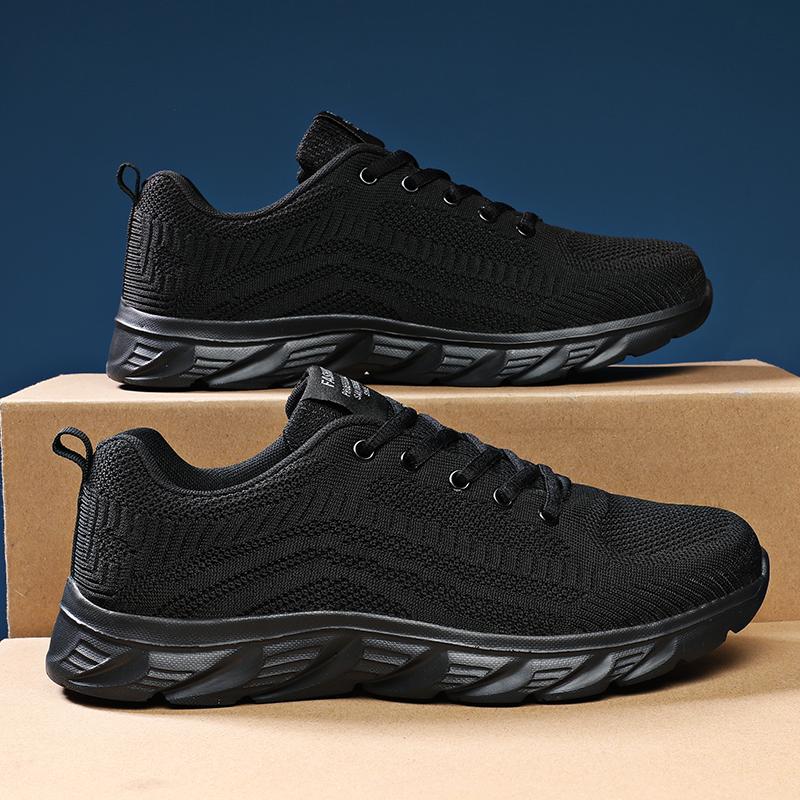 Herren Trendige Schnür-Strick-Sneaker Lässig Outdoor Sportlich Laufen Walking Fitnessstudio Sport Outdoor Männlich Weiblich Atmungsaktive Schuhe 40 black