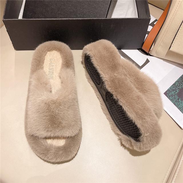 Damen-Plateau-Winterhausschuhe, weiche, warme Fell-Hausschuhe, Slip-On-Pantoletten, lässige, pelzige Hausschuhe, Damen-Hausschuhe aus Kunstfell 41 khaki