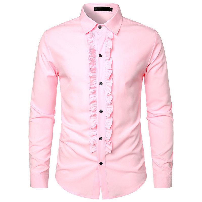 Herrenhemd Langarm Herbst und Winter Einfarbig Europäische Größe Herren Hochzeitskleid Langarmhemd Performance Kleid XXL rosa