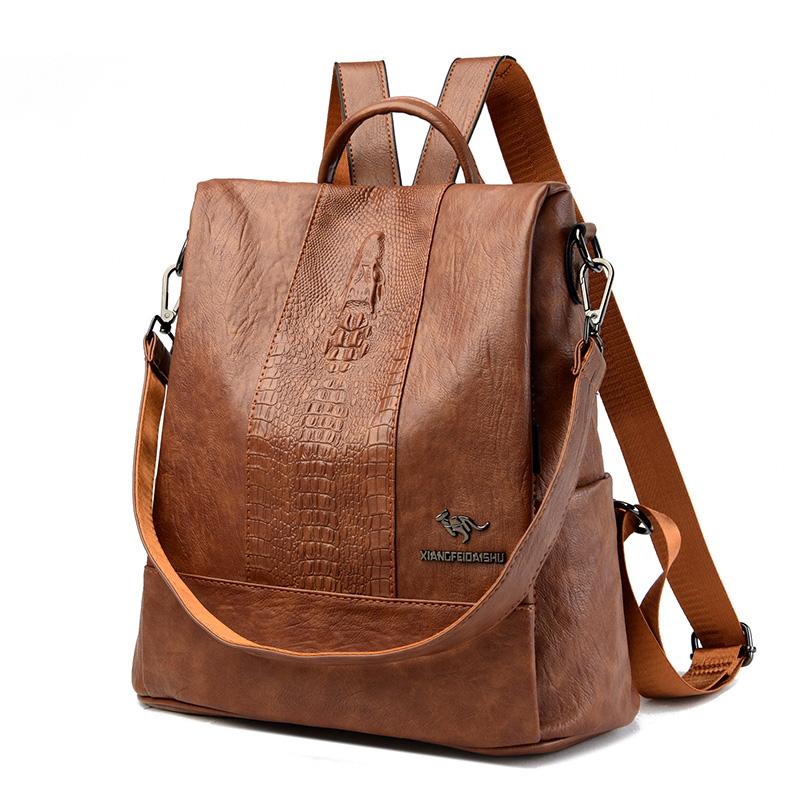 Mode Leder Rucksack Weibliche Daypack Damen Anti Diebstahl Rucksack Schulter Taschen Große Kapazität Schule Tasche für Teenager Mädchen braun
